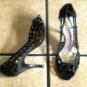 BCBG ARTSY BLACK DISTRESSED LEATHER PEEP TOE SANDALS