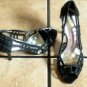 BCBG ARTSY BLACK DISTRESSED LEATHER PEEP TOE SANDALS