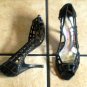 BCBG ARTSY BLACK DISTRESSED LEATHER PEEP TOE SANDALS