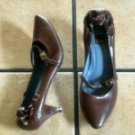 BIALA ITALY BROWN DISTRESSED LEATHER SLIPPER HEEL SHOES