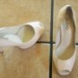 ALDO CREAM DISTRESSED LEATHER PEEPTOE PLATFORM SHOES