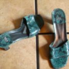 STUART WEITZMAN BLUE LEATHER/SNAKESKIN HEELED SANDALS