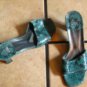 STUART WEITZMAN BLUE LEATHER/SNAKESKIN HEELED SANDALS