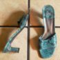 STUART WEITZMAN BLUE LEATHER/SNAKESKIN HEELED SANDALS