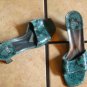 STUART WEITZMAN BLUE LEATHER/SNAKESKIN HEELED SANDALS