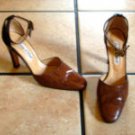 COUP D' ETAT BROWN SNAKESKIN/LEATHER ANKLE STRAP SHOES