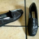 ANDRE ASSOUS BLACK DISTRESSED LEATHER WEAVE HEEL SHOES