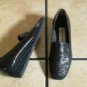 ANDRE ASSOUS BLACK DISTRESSED LEATHER WEAVE HEEL SHOES
