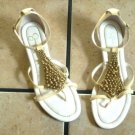 JESSICA SIMPSON LT. YELLOW LATHER GOLD BEADED SANDALS