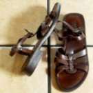 BASS AUDREY BROWN DISTRESSED LEATHER WEAVE SANDALS