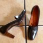 VTG. BLACK DISTRESSED LEATHER WOOD HEEL DRESS SHOES