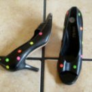 VANELI BLACK LEATHER COLOR POLKA DOT OPEN TOE SHOES