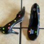 VANELI BLACK LEATHER COLOR POLKA DOT OPEN TOE SHOES