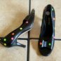 VANELI BLACK LEATHER COLOR POLKA DOT OPEN TOE SHOES
