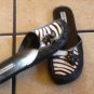 STEVE MADDEN BLACK/WHITE CALF FUR/LEATHER JEWELED SHOES