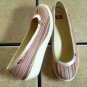 BC MULTICOLORED CANVAS/SATIN BUTTON WEDGE HEELED SHOES