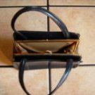 VTG. NAVY BLUE LEATHER ARTSY TOTE HANDBAG PURSE