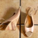 WORTHINGTON LT. BROWN LEATHER WEDGE ANKLE STRAP SANDALS