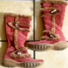 TAMARIS BURGUNDY SUEDE/POLYACRYL BELTED BUTTON BOOTS