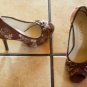 NADARA BROWN/CREAM CANVAS FLORAL PEEPTOE HEELS SHOES