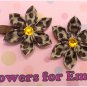 Fuzzy Brown Kanzashi Hair Clips