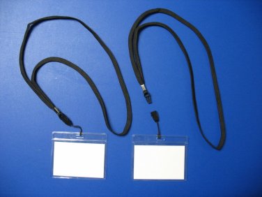5 VINYL ID CARDS -  NAME TAG HOLDERS + 5 NECK LANYARD - BADGE CLIPS