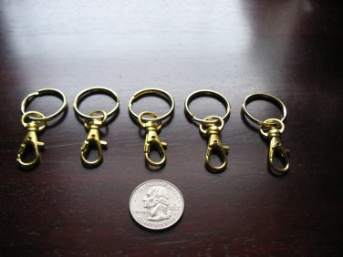 5 Gold Key Rings With Lobster Snap Hook / Swivel Clips / Key Chain Holder