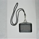 ID Card Case Horizontal Badge Holder + Round Cord Neck Lanyard Black + Key Ring