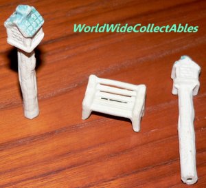 1940s Aquarium Japan Bisque 2 bird houses & park bench