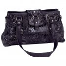 Embassy™ Black Genuine Leather Handbag with Snakeskin Embossing   (FREE SHIPPING Included)