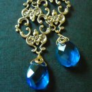 Sky vintage golden brass blue quartz filigree drop earring