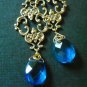 Sky vintage golden brass blue quartz filigree drop earring