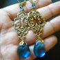 Sky vintage golden brass blue quartz filigree drop earring