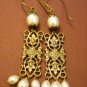 Love and peace Vintage brass natural white pearl earring
