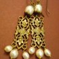 Love and peace Vintage brass natural white pearl earring