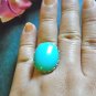 Bold Vintage Turquoise CAB GLASS adjustable golden Brass ring
