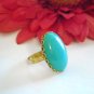 Bold Vintage Turquoise CAB GLASS adjustable golden Brass ring