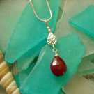 Modern retro ruby drop pendant sterling silver Gemstone necklace
