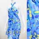 Beach Sarong Pareo Wrap Tropical Flower Blue Yellow SFBP024