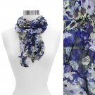 Scrunched Crinkled Floral Chiffon Light Scarf Blue SF00220-BL