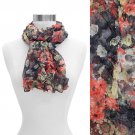 Scrunched Crinkled Floral Chiffon Light Scarf Red  SF00220-RD