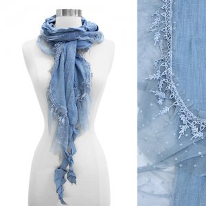 Sheer Lace Frilled Edged Soft Fashion Scarf Blue  SF00211-BL