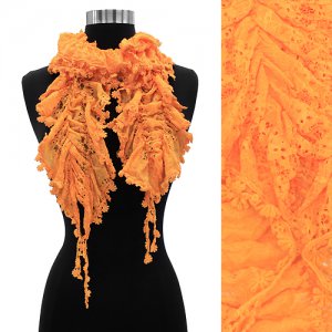 Floral Lace Elastic Ruffle Light Fashion Scarf Orange  SF00231-OR