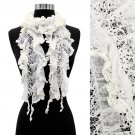 Floral Lace Elastic Ruffle Light Fashion Scarf Ivory SF00231-IV