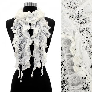 Floral Lace Elastic Ruffle Light Fashion Scarf Ivory SF00231-IV
