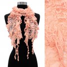 Floral Lace Elastic Ruffle Light Fashion Scarf Pink  SF00231-PK