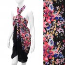 Beach Sarong Pareo Wrap Floral Design Red Black   SFBP026-BK