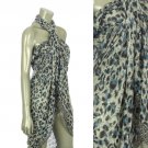 Beach Sarong Pareo Shawl Wrap Leopard N Border Blue  SFBP030-BL