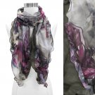 Duo Layered Floral Ruffle Fashion Scarf Olive Green  SF00237-GN