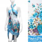 Beach Sarong Pareo Wrap Floral Design White Blue  SFBP033-BL